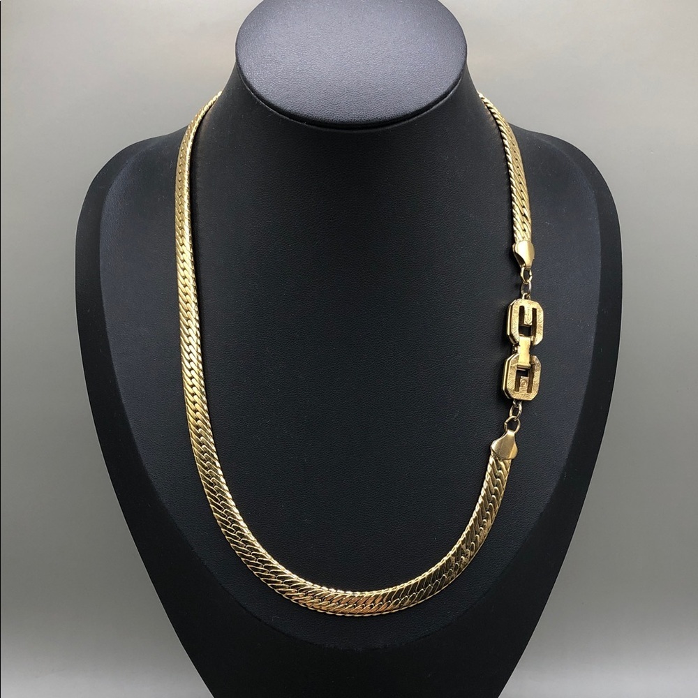 Vintage Givenchy Herringbone Collar Chain Gold Necklace Costume Jewelry